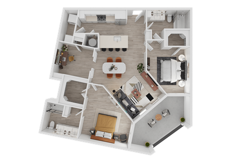 Floor plan for 2 beds, 2 baths, 1306 sqft